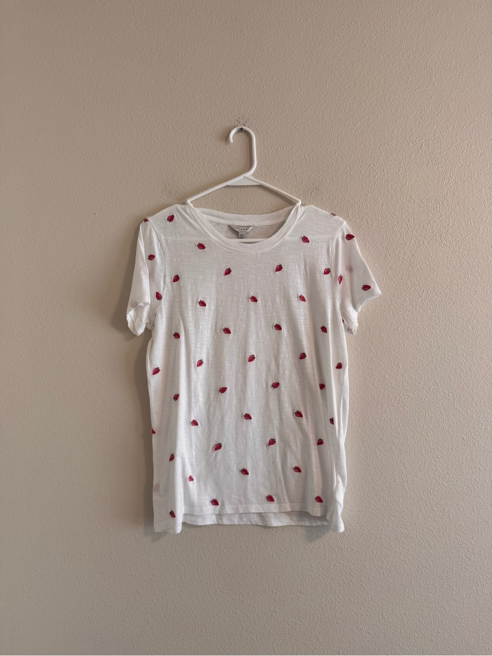 Lucky Brand White Short-Sleeve Tee with Red strawberry Print